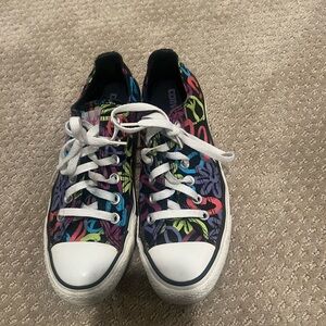 Converse CTAS All Star Ox Low Black Flower Peace Y2K Daily Sneakers Womens 8